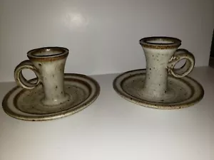 Art Pottery Signed Jean Paul Stowe VT Primitive Candle Holders. Farmhouse - Picture 1 of 5