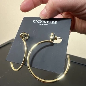 Coach Pave C Logo Hoop Earrings in Gold and Crystals Hypoallergenic NWT RP$85 - Picture 1 of 5