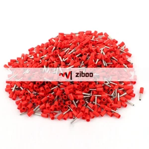 1000 Pcs VE1008 18AWG 2Insulated Cord End Wire Ferrules Terminal Red Silver Tone - Picture 1 of 4