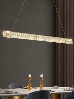 LED Dimmable Long Crystal Pendant Lamp Chandelier Ceiling Light Bar Dining Room - Image 1 of 4