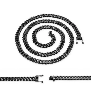 Cuban Link Chain Black Plated Curb Necklace 30" Stainless Steel Jewelry For Men - Picture 1 of 7