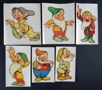 老式 1937 年沃尔特迪斯尼白雪公主和七个小矮人贴花转移套装 — 第 1/4 张图片