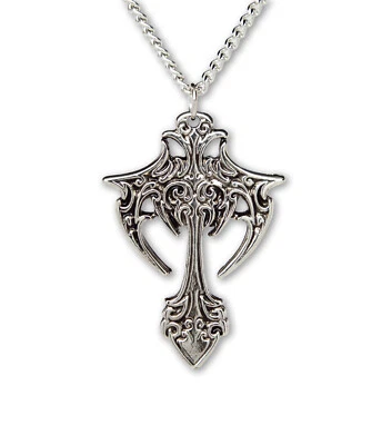 Collar colgante de peltre con acabado plateado cruz tribal gótica NK-294 Foto 1 de 4