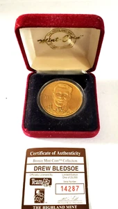 DREW BLEDSOE Highland Mint Bronze-Mint Coin in case S/N # 14287 Certified  MC-2C - Picture 1 of 4