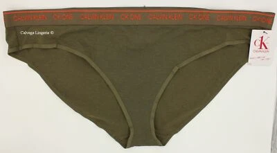 Nuevo con etiquetas Bikini Calvin Klein QF6019 "cK One" Talla Grande Logo Algodón Verde/Naranja, 3X Foto 1 de 4