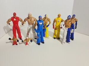 WWE JAKKS Mattel Rey Mysterio Action Figures Lot of 9 Flash White Blue Yellow 