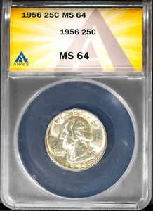 1956 25c Silver Washington Head Quarter MS 64 ANACS # 7577443 + Bonus - Picture 1 of 2