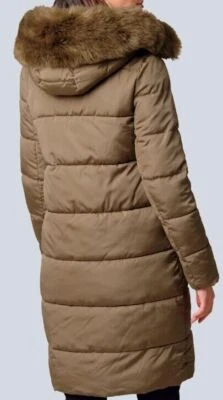 ALBA MODA Dame Long-Steppjacke Steppmantel braun Kapuze Kunstfell Gr 40 NEU HB4a - Bild 1 von 3