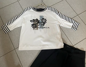 Marc Cain Blusenshirt N4 (40 42) NP 149€ weiß Flower Streifen Mustermix - Bild 1 von 13