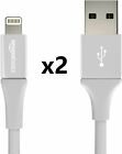 2x Amazon Basics USB iPhone Charger Cable 10cm 4 inches Silver
