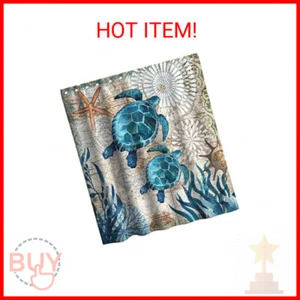 Nautical Green Sea Turtles Beach Theme Fabric Shower Curtain Sets Bathroom Blue - Picture 1 of 2