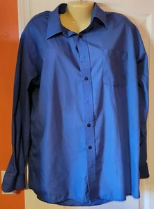 Puritan Men's Polycotton Button Up Shirt Solid Blue Long Sleeve L - Picture 1 of 7