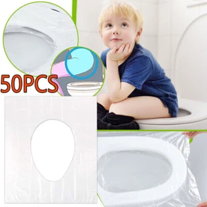 50 pz coprisedile WC in plastica biodegradabile tappetino igienico monouso per viaggi - Foto 1 di 8