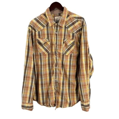 Guess Jeans Vintage Western Shirt Brown Tan Plaid Pattern Pearl Snap XXL - Image 1 of 4