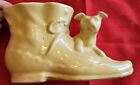 Vintage Yellow Dog And Shoe Pottery Planter Marked USA