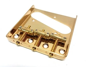 Brio Gold Tele Bridge Vintage Style 3 Brass Saddles - Picture 1 of 5