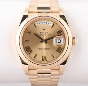 Rolex Day-Date 228238 Champagne Roman 18k Fluted Bezel 40mm-Full Set - Picture 1 of 9