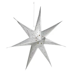 Große LED Deko Festlich Papier Stern Hängend Weihnachten Laterne Lichter Silber - Bild 1 von 6