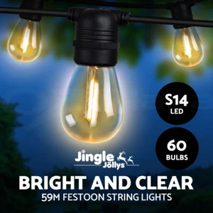 Jingle Jollys 59m LED Festoon String Lights 60 Bulbs Kits Wedding Party Christma - Picture 1 of 9