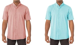 Linksoul LS1255 Men's Hybrid Oxford Button Front Short Sleeve Golf Shirt L - Picture 1 of 14
