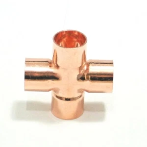 15mm / 22mm Copper End Feed Cross 4 Way Pipe Fitting Connector UK stock - Picture 1 of 4