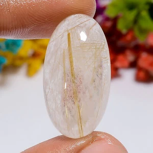 Authentic Golden Rutile Quartz Oval Shape Cabochon Gemstone 23 Ct. 26X13X7 mm - Picture 1 of 2