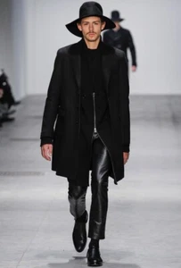 COSTUME NATIONAL HOMME Mens Black Overcoat. Size 46 EU 36 US SMALL Couture - Picture 1 of 12