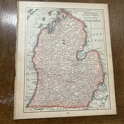 Rand, McNally & Co Antique 1904 Map Of Michigan (Southern Peninsula) 7x6 Inches - Image 1 of 4