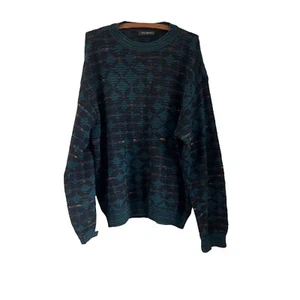 VTG Jhane Barnes Mens Blue Black Wool Blend 3D Knit Pullover Sweater Size M - Picture 1 of 6