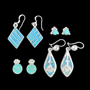 Vintage Southwest Sterling Silver Turquoise Earrings Lot 925 Mexico Navajo Studs - Picture 1 of 8