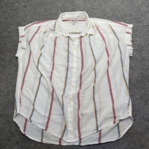 Madewell Striped Button Down Short Sleeve Top Sz M White Cotton Tie Front - Picture 1 of 7