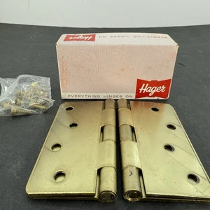 NOS VINTAGE HINGES USA HAGER 1741 4" X 4" FULL MORTISE DULL BRASS ROUNDED - Picture 1 of 6