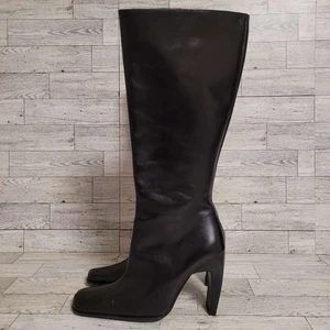 Damen Bebe Sexy Schwarz Leder High Heel Supermodel Stiefel Größe 5 - Bild 1 von 10