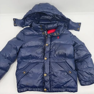 Polo Ralph Lauren Jacket Youth 6 Blue Puffer Duck Down Feathers Hooded Red Pony - Picture 1 of 11