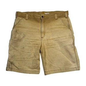 Carhartt Rugged Flex Relaxed Fit Canvas Work Shorts FLAW Khaki Tan Mens 38 - Picture 1 of 6