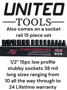 15 Stck. 1/2 Zoll Antrieb IMPACT Steckschlüssel FORM Set flache Steckschlüsseleinsätze 10 mm-24 mm 6PT - Bild 1 von 7
