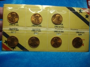 1982 LINCOLN CENTS - 7 PC. VARIETY SET COPPER & ZINC P & D - UNCIRCULATED - Picture 1 of 6