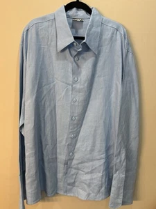 Vintage International Male Mens XXXL Blue 100% Linen Long Sleeve Button Up Shirt - Picture 1 of 9