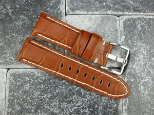 Neu 24 mm braun genarbtes Lederband Uhrenarmband Dornschließe für PANERAI LBR P - Bild 1 von 6
