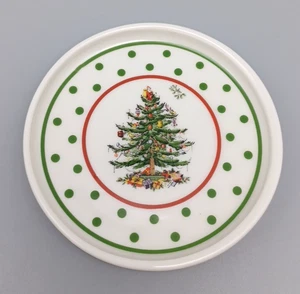 Spode Árbol de Navidad 3-3/8” Posavasos Cerámica Borde Verde - Imagen 1 de 4