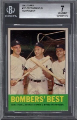 1963 Topps #173 Bombers' Best BGS 7 casi nuevo Mickey Mantle ¡Centrado en los Yankees de Nueva York! BVG Foto 1 de 2