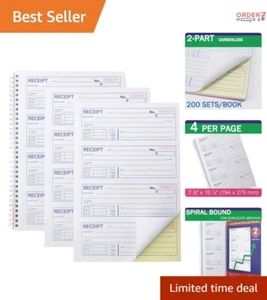 Spiral Bound Carbonless Receipt Books - Professional-Grade, 400 Duplicate Sets - Picture 1 of 9