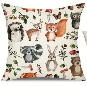 Bear Dear Fox Bunny Safari Kids Nursery Linen Throw Pillow Cover Home Decor - Picture 1 of 3