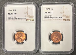 1944-S/1947-S Lincoln Wheat Cents (MS65RD) NGC 2 Coin Set - Picture 1 of 2