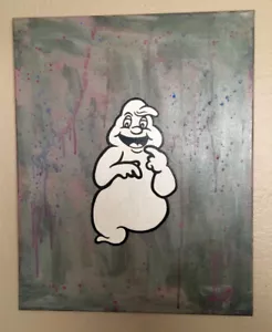 Original JUSTIN AERNI Large Painting circa 2013 canvas pop ghost : "GG" - Picture 1 of 2