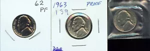 1962, 1963 & 1964 JEFFERSON NICKEL LOT CH BU PROOFS (3G802) - Bild 1 von 1