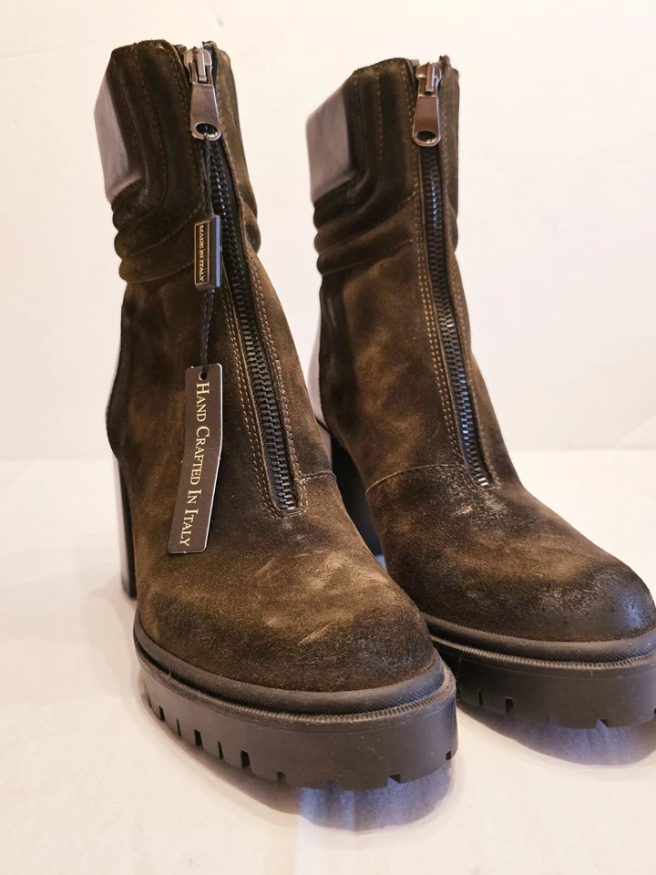 Botines Emanuele Castro Oliva Gamuza Envejecida Y Cuero Talla 7.5/38 Nuevos Sin Caja Foto 1 de 4