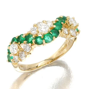 Graff 18K Yellow Gold E0.55ct Emerald D0.92ct Diamond Ring #51 US Size 5.75 4.2g - Picture 1 of 8