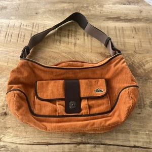 Vintage LACOSTE Orange Corduroy Purse Handbag Shoulder Bag Tote Green Interior - Picture 1 of 6