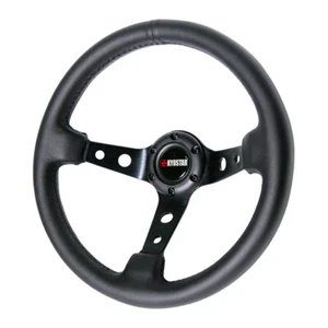 Volante de cuero negro Kyostar 350 mm 14" con radios cepillados profundos tapa deportiva - Imagen 1 de 7